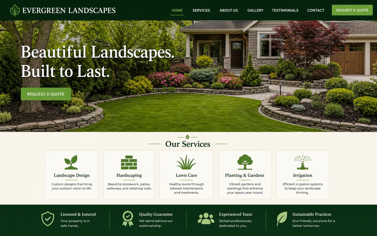 Landscaping company website homepage design